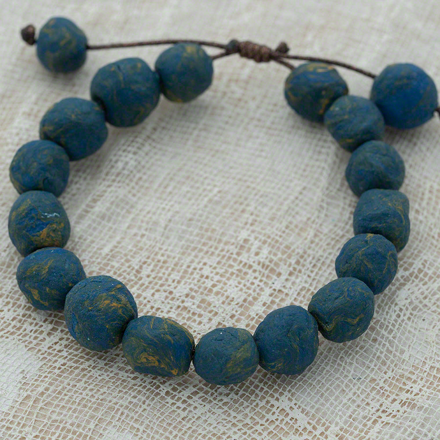 Clay bracelet with blue-yellow handmade beads